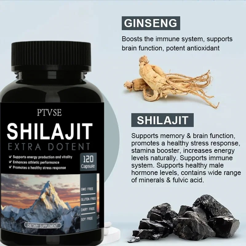 Ptvse Pure Himalayan Shilajit Supplement with Ginseng and Humic & 50% Fulvic Acid & 85+Trace Minerals Complex FOR Brain& Energy