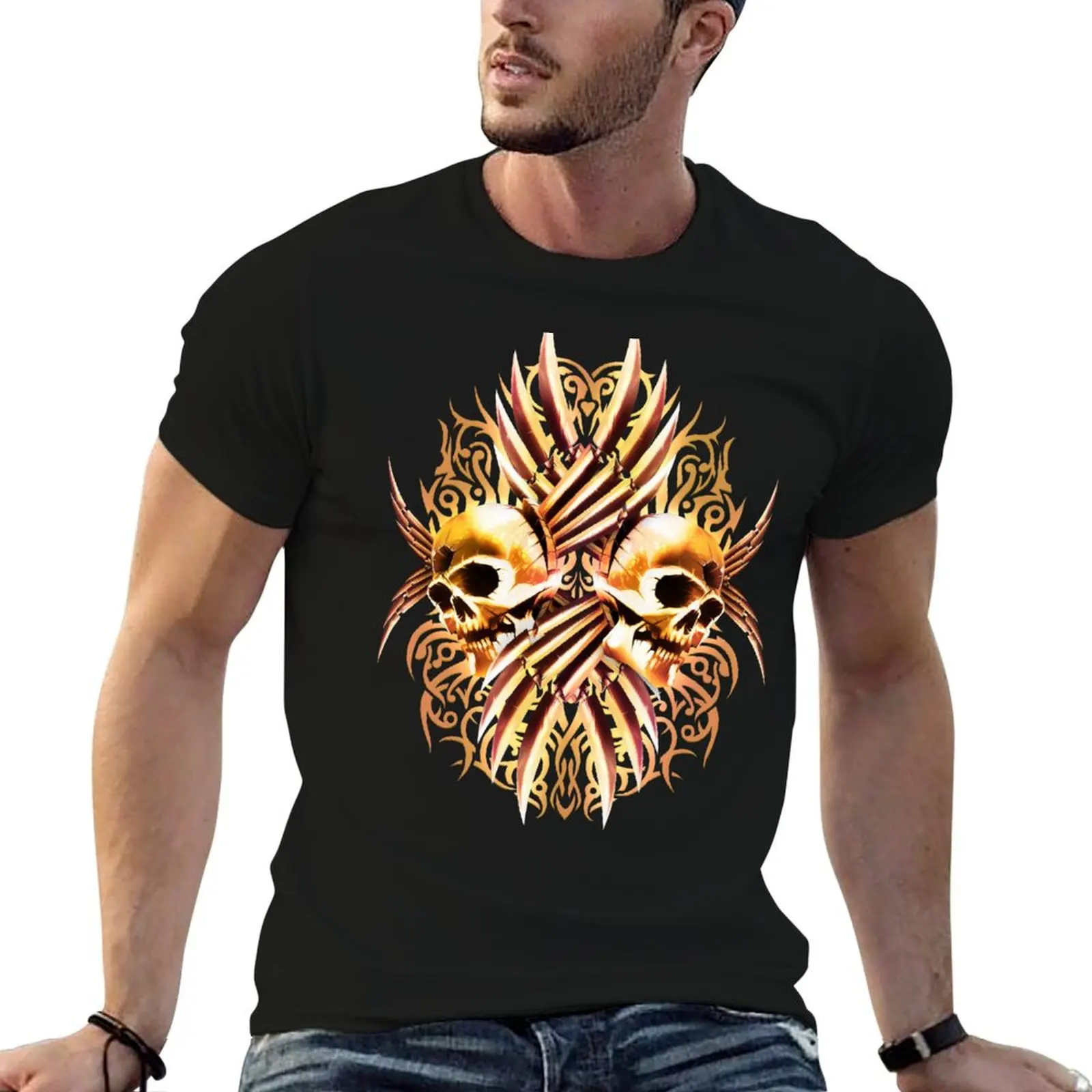 Golden Skulls - Ornamental Skulls Decor T-Shirt Halloween Casual T-Shirt