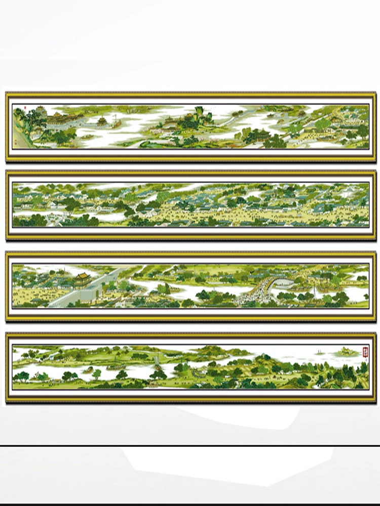 21m Along the River During the Qingming Festival cross-stitch painting in living room and bedroom, 11CT 14CT hand embroidery