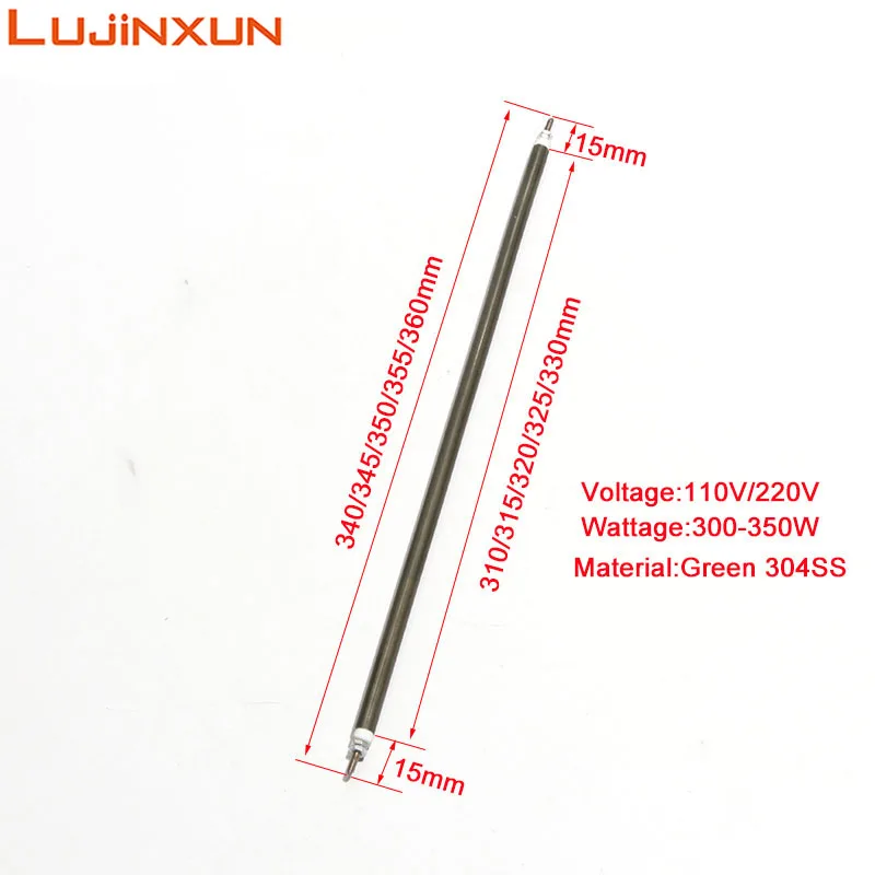 LUJINXUN 300W Air Heater Tube 340/345/350/355/360mm Electric Oven Heating Pipe 6.6mm Green 304SS 110V/220V 300W/350W 2pcs/lot