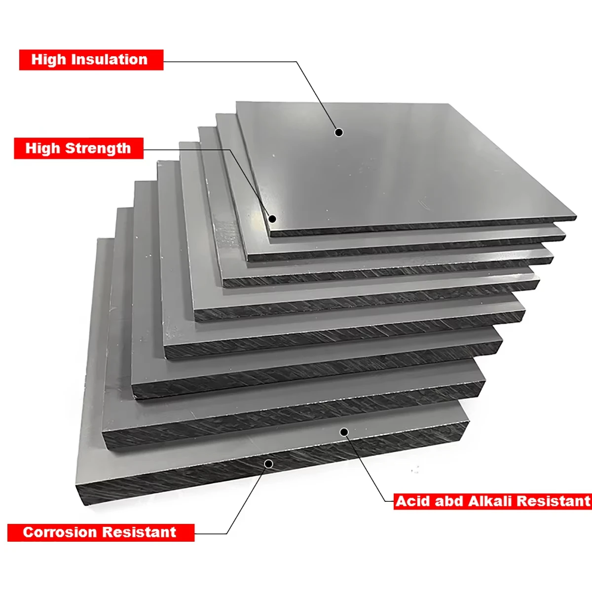Graue PVC-Kunststoffplatte, 100, 150, 200, 250, 300, 400 mm dick, 2–30 mm Blatt, korrosionsbeständige Hartplatte für elektronische Geräte – Detail 6