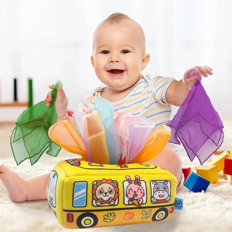 Caixa de lenço macio colorido, brinquedos dobra, aprendizagem precoce e educação STEM para meninas, bebês e crianças