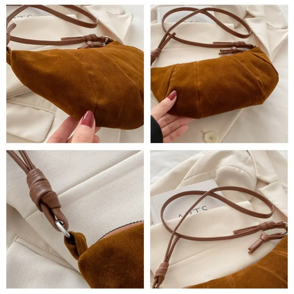 حقيبة كروس إبداعية حقيبة كتف كرواسون بني بلون سادة غير لامع من البولي يوريثان حقيبة زلابية على الطراز الكوري حزمة صغيرة هدية