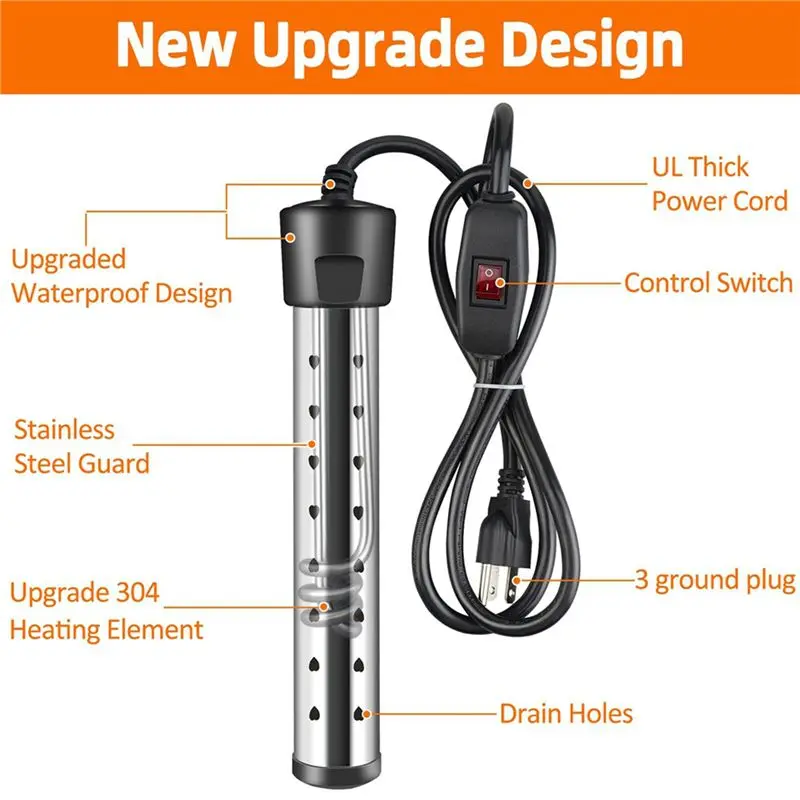 A23F-2X Immersion Water Heater,1500W Pool Heater With Switch Control,Bathtub Heater With Intelligent Temperature Us Plug