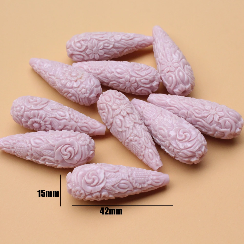 15mm Γ 42mm Grandi perle di corallo artificiale Fiore intagliato Perline a forma di goccia Cabochon Beige Colori misti per la creazione di orecchini