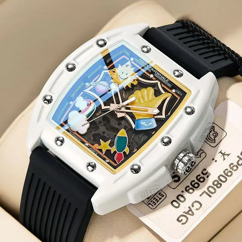 MARK FAIRWHALE 6930 Automatic Movement Mechanical Watches For Men Fun Graffiti Dial Waterproof Mechanical Men Watch Reloj Hombre