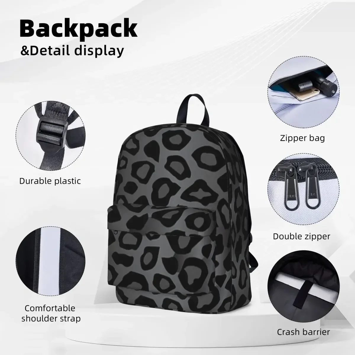 Gray Leopard Animal Pattern Woman Backpacks Boys Bookbag Fashion Children School Bags Portability Laptop Rucksack Shoulder Bag