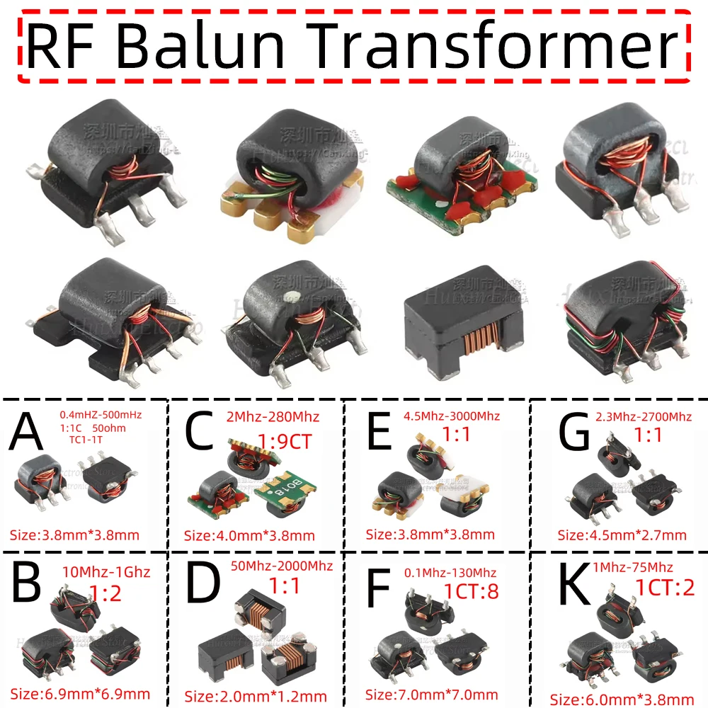 5pcs TC1-1T SMD SMT RF Signal Balun Transformer 500MHz 75mHz 3000mHz 1:4CT 1:4 1:1CT 1:1 1CT:2 Flux Coupled BalancedUnbalance