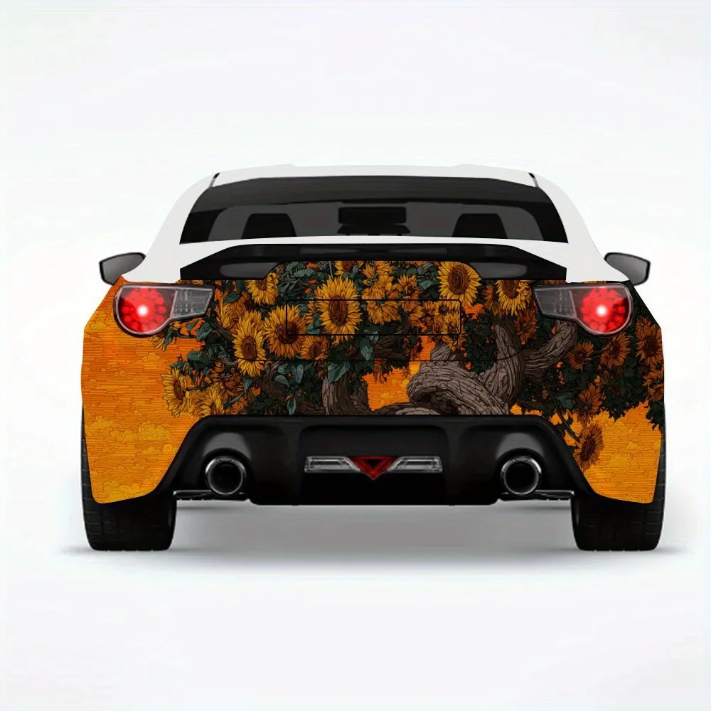 

Наклейка на автомобиль с изображением подсолнуха и дерева, виниловая наклейка на заднюю часть автомобиля, водонепроницаемые самоклеящиеся виниловые наклейки для хвоста автомобиля и бампера