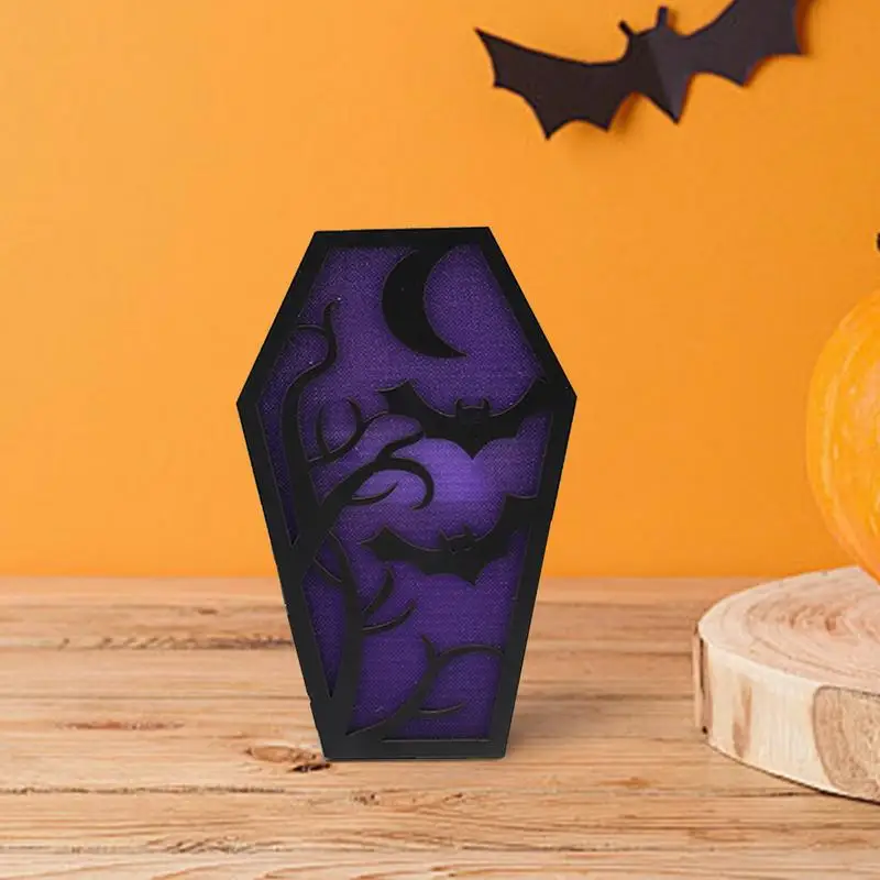 Gothic Night Light Ghost Night Light Ghost Bat Lamp lampada da tavolo Coffin Design Halloween spettrale Home Room Decor Night Light For