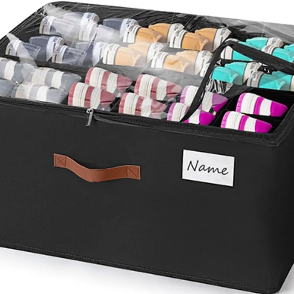 

Большой складной органайзер для обуви с прозрачной крышкой, регулируемыми перегородками, 4 ручки, вмещает 12–24 пары (черный)