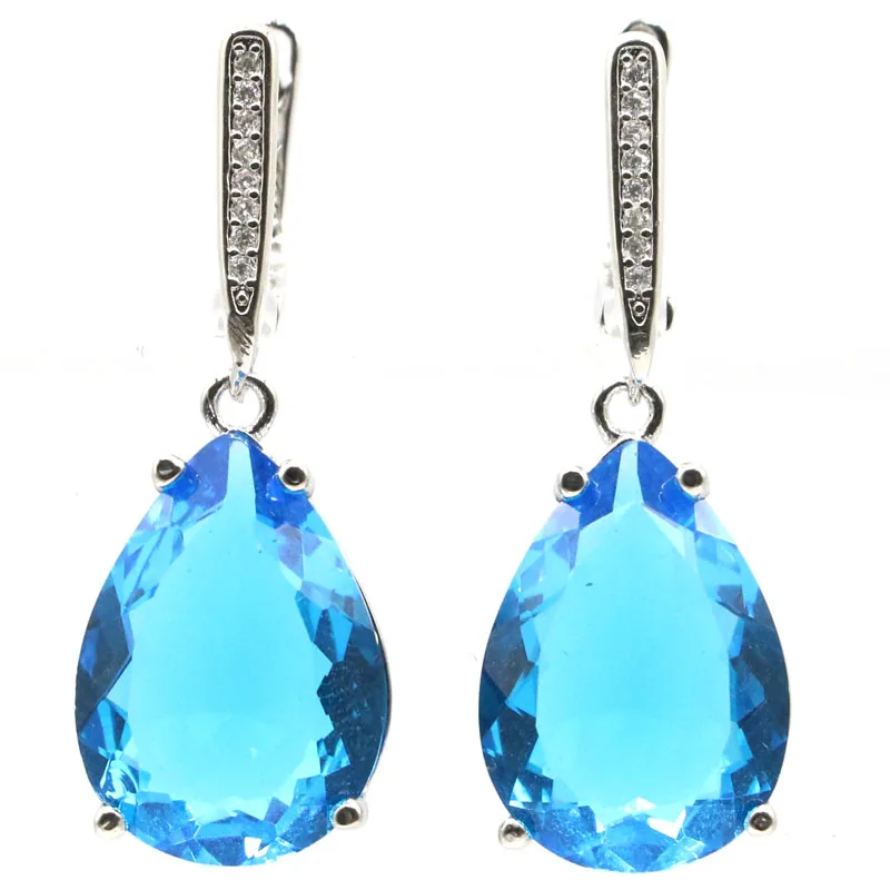 Buy 4 Get 1 Free 34x13mm Luxury Red Ruby Swiss Blue Topaz Aquamarine Blue Topaz Green Tsavorite Garnet Silver Earrings