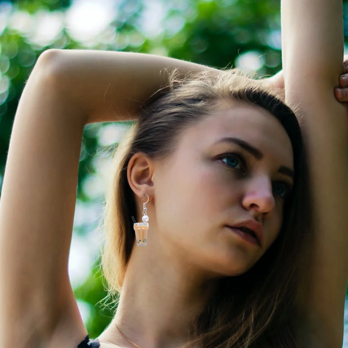 

Pearl Milk Tea Pendant Earrings Lightweight Simulation Chic Creative Earrings Stylish Festival Party Dance Accessory