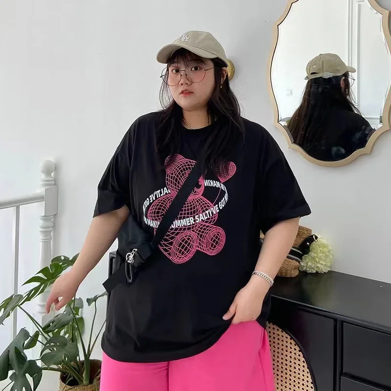 Loose Elastic Comfort T-Shirt for Women, Plus Size Clothing, Big and Large Add Female Comfort Tops Casual Oversize Shorts Summer