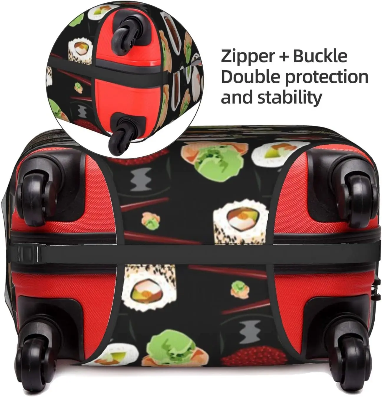 Funda protectora para maleta, Protector de patrón para Sushi japonés negro para viaje, a prueba de polvo y antiarañazos, funda protectora para