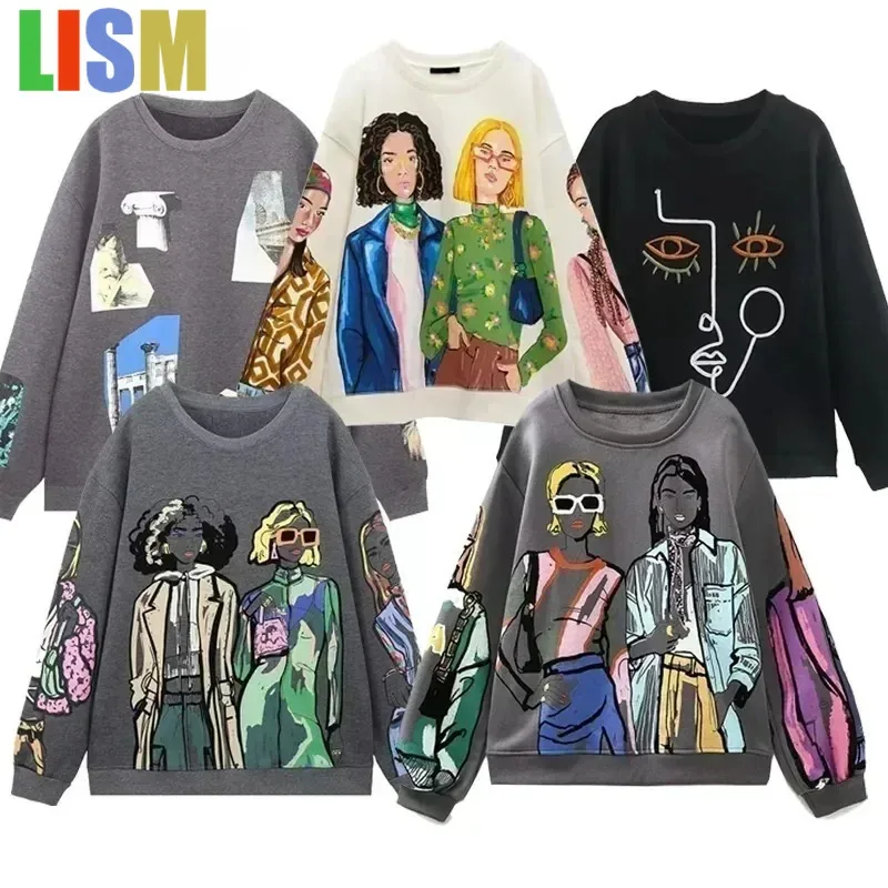 

LISM Y2K Women Sweatshirts 2025 New Fashion Beauty Girls Print Casual Sweatshirts Female O Neck Hoodies Chic Pullovers Tops