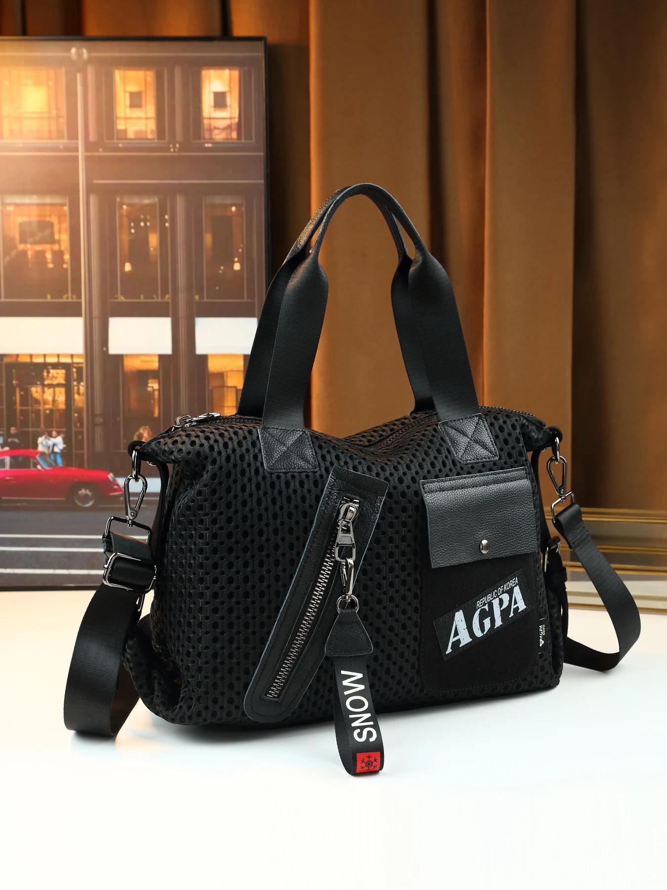 

Korean ins wind mesh casual bag letter streamer design large capacity lightweight handbag