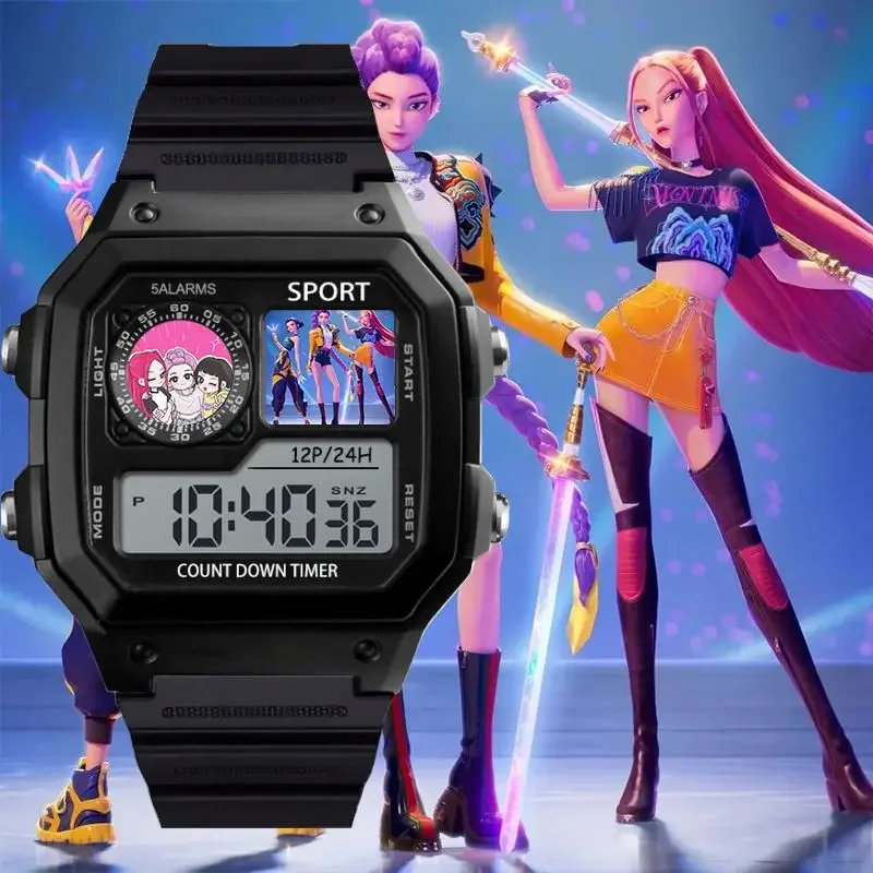 KPops デーモンズハンターズ男性スポーツ腕時計アニメデジタル腕時計多機能防水腕時計シリコーン電子時計ギフト