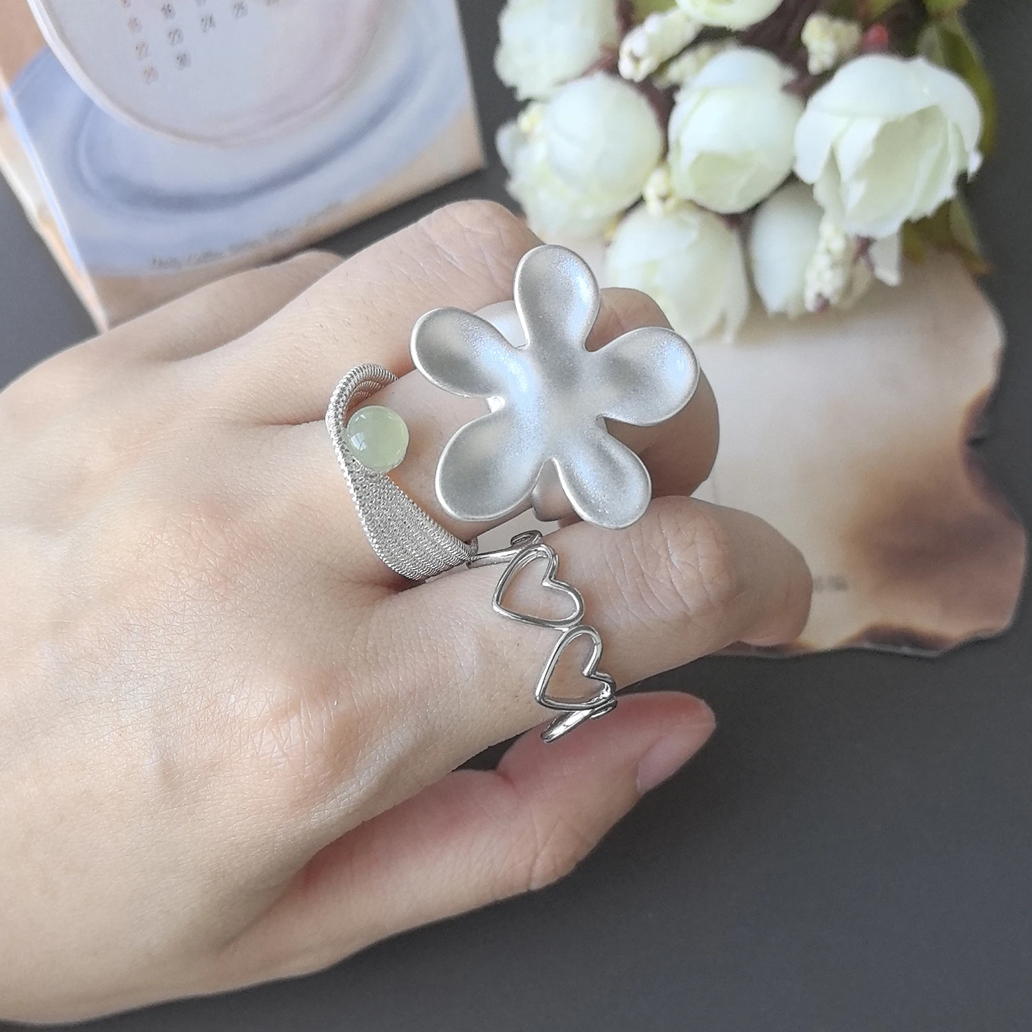 

925 Sterling Silver Open Finger Ring Golden Heart Star Elegant Vintage Punk Stackable For Women Jewelry Gift Dropship Wholesale