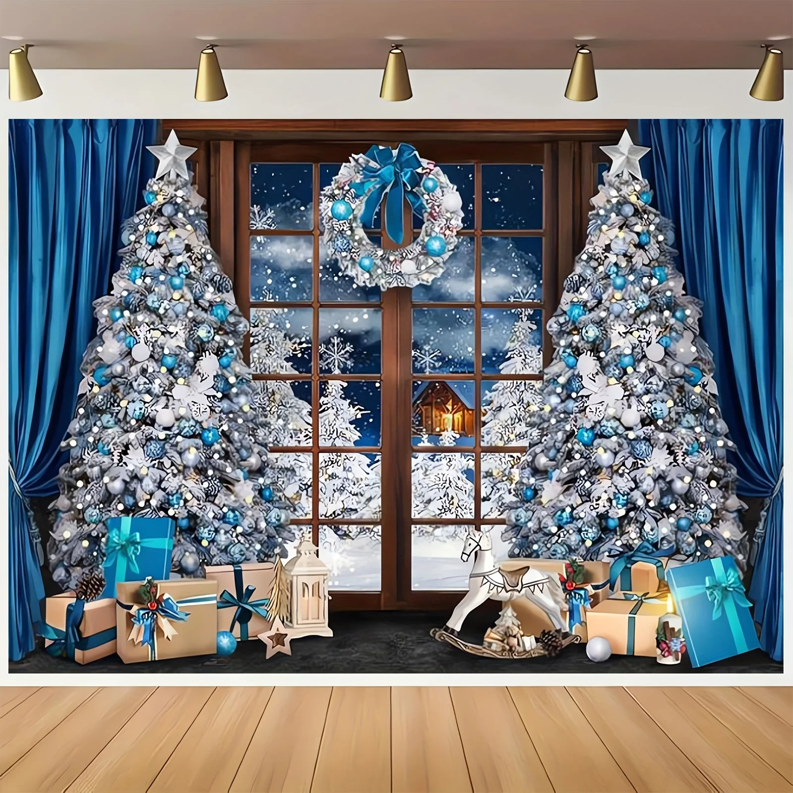 Blue Winter Snow Scene Christmas Background - Multi functional Photography Background