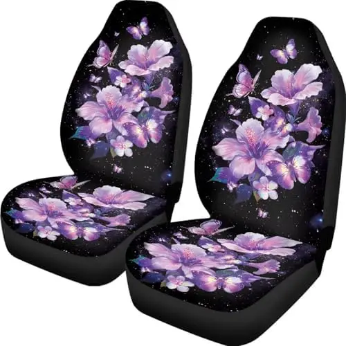 

Purple Morning Glory Car Seat Covers - Universal Anti-Slip Floral Seat Protectors for SUVs, Trucks, Van