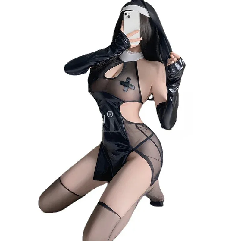 Lencería erótica Sexy, uniforme de monja, disfraz de bruja de pasión, vestido de Cosplay en perspectiva, conjunto de enfermera de fiesta Porno de Anime japonés para Halloween