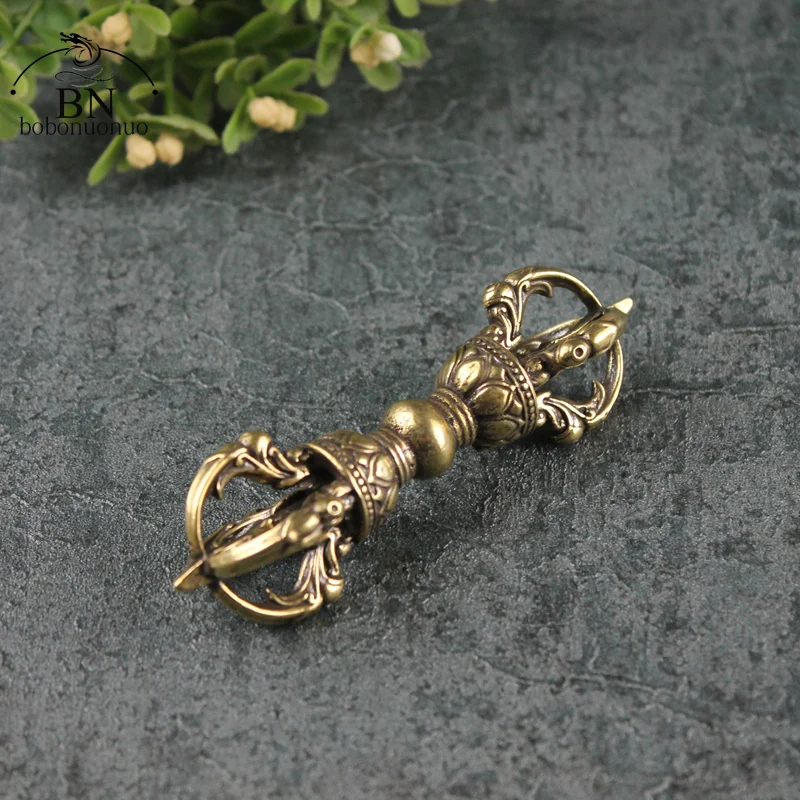 Vintage Copper Vajra Pestle Feng Shui Ornament Religious Collection Buddha Instrument Home Decorations Antique Brass Desk Decors