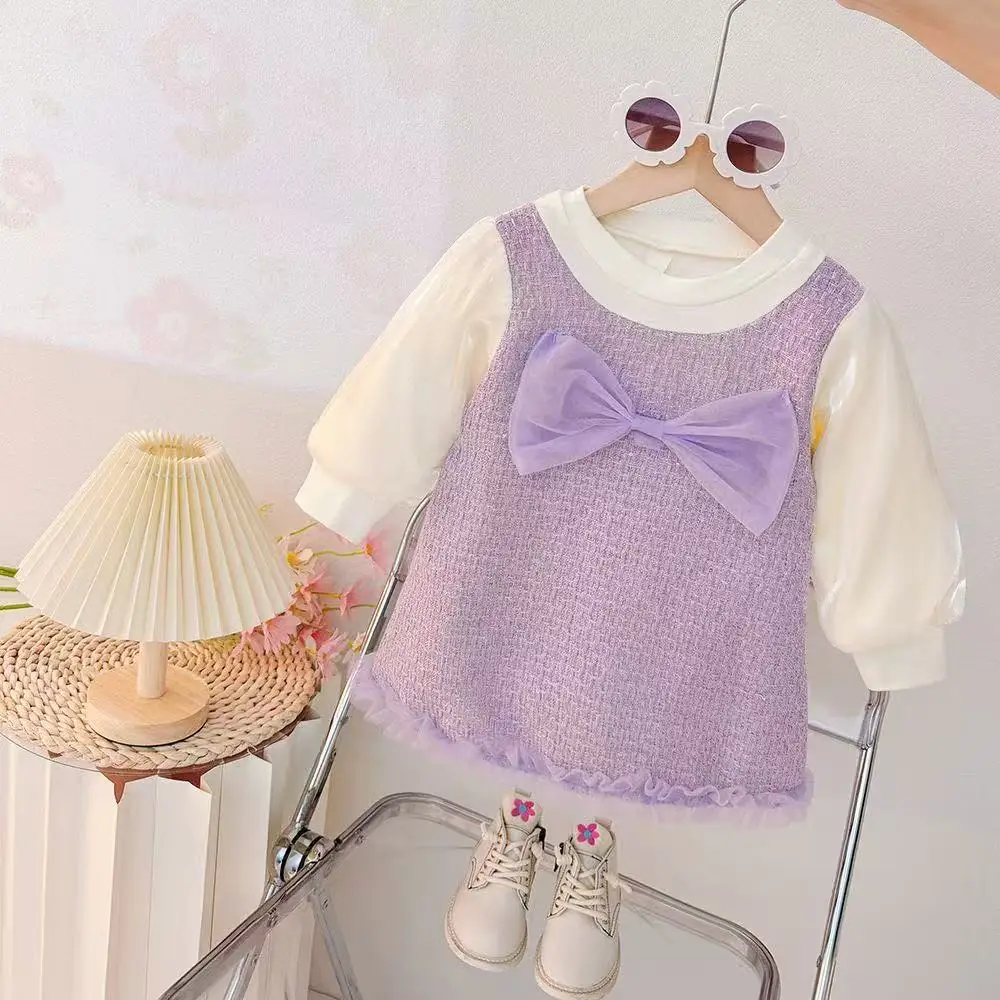 

9 Months -3 Years Old Spring And Autumn 2026 New Sweet Bow Baby Girl Dress Korean Style Children'S Long Sleeved Clothes