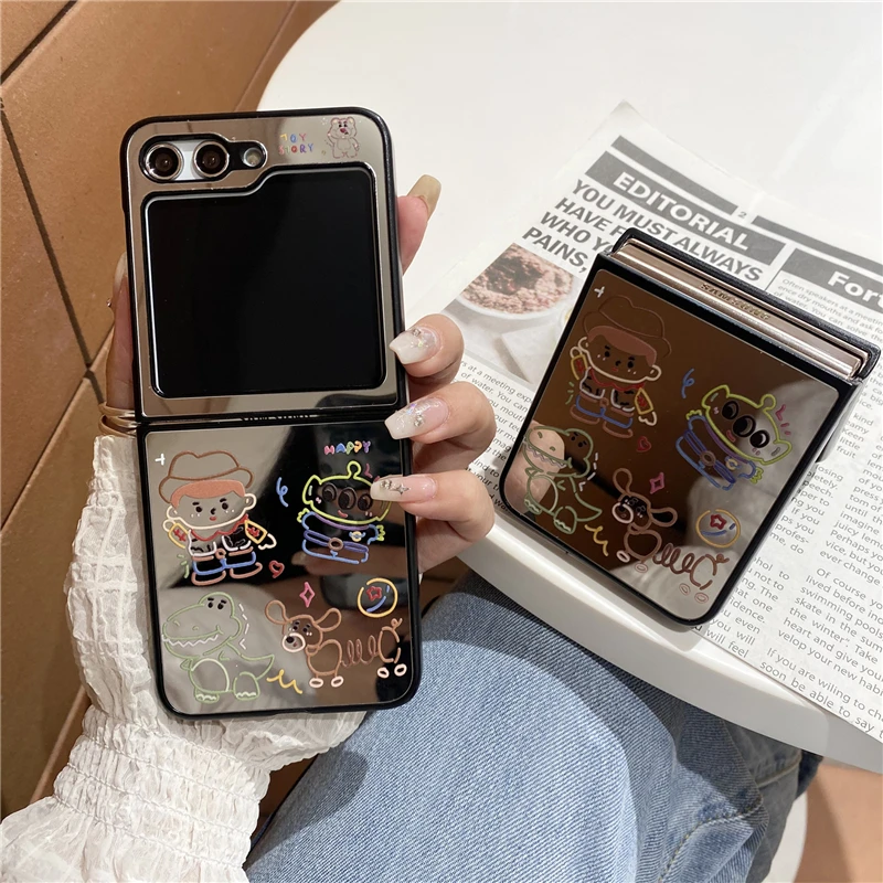 Anime Disney Mirror Surface Toy Story Minnie Mickey Mouse Korean Style For Samsung Galaxy Z Flip 3 4 5 6 Cover Phone Case Gift