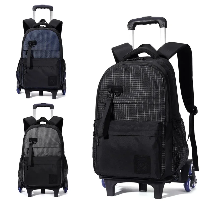 Nuevo carrito Mochilas escolares Para niños Mochila Hombre ruedas Mochilas Para Estudiantes Plaid Sacoche Homme Sac A Dos Enfant