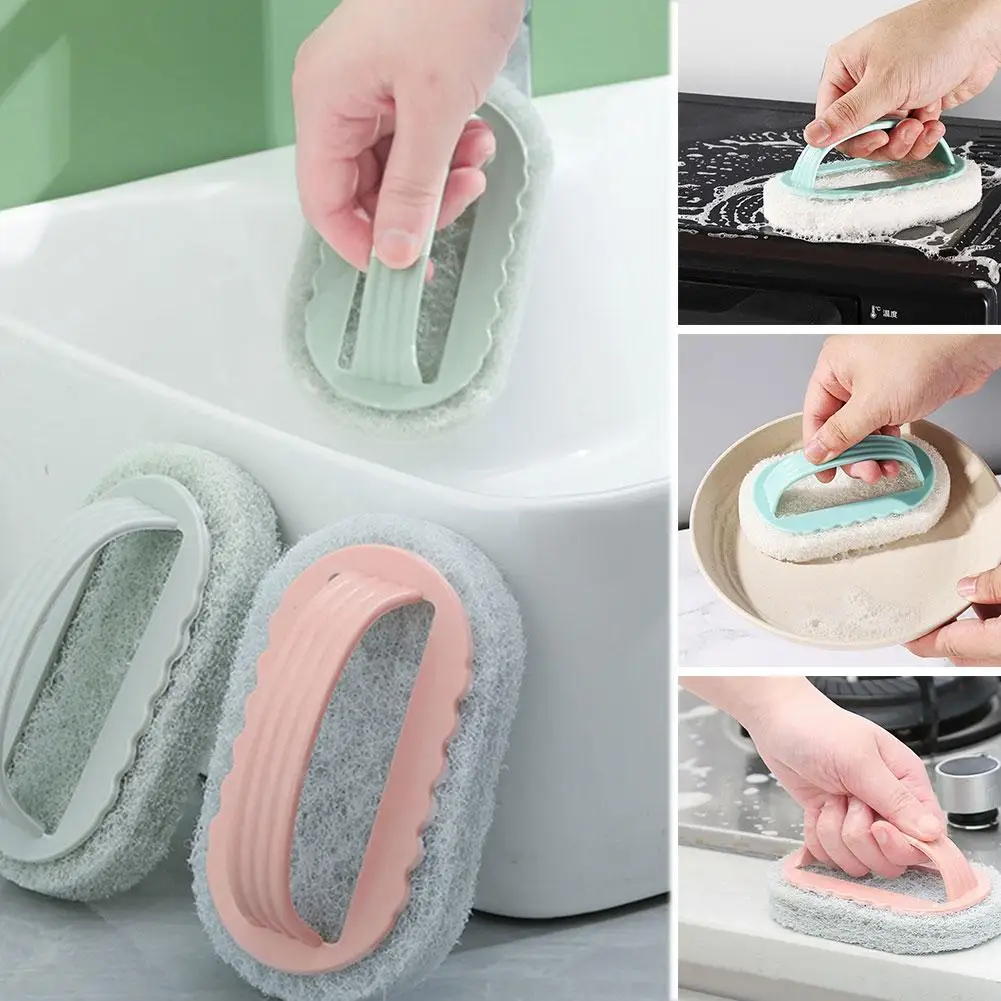 1pcs Sponge Brush With Handle Pot Cooking Bathroom Tile Cleaning Household Sponge Cleaning Reusable Tools X8a6