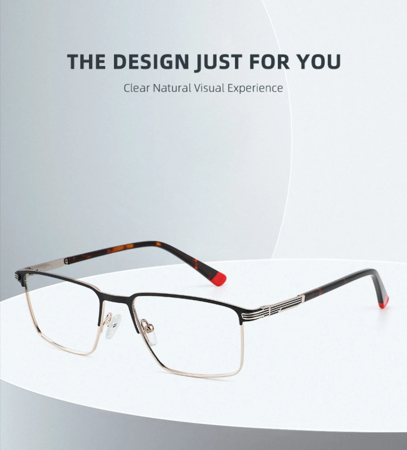 BEMORE Square Prescription Eyeglasses Photochromic Anti Blue Light Metal Progressive Multifocal Glasses Man