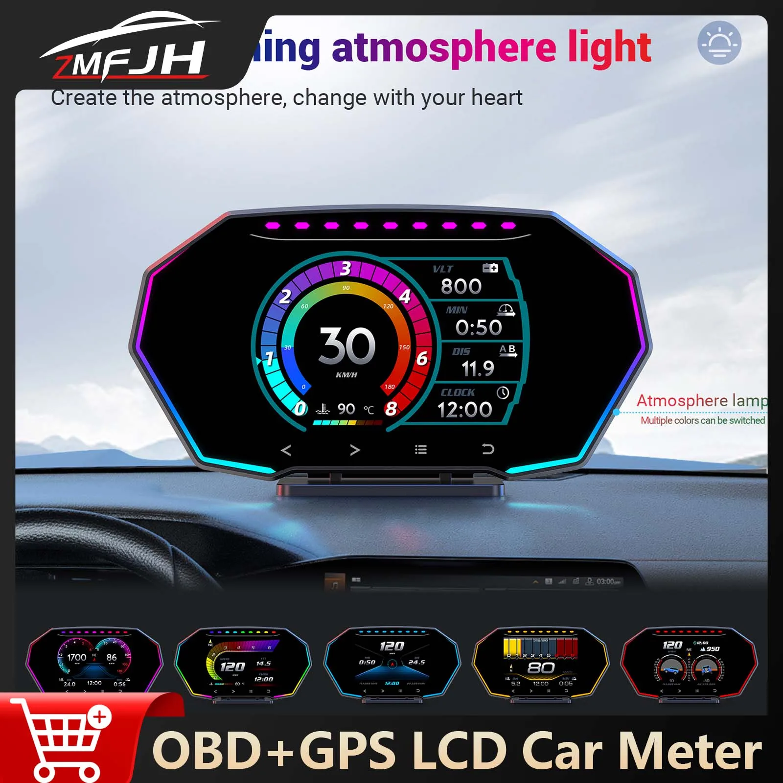 

AD F11 OBD LCD Head Up Display GPS Inclinometer Accelerometer Turbo Pressure Meter Volts Water Temp Mileage On-Board Computer