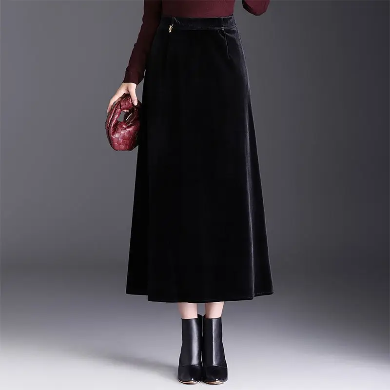 

Women's Elegant Satin Maxi Skirt High Waist Solid Color A-line Flowy Long Skirt for Office Party