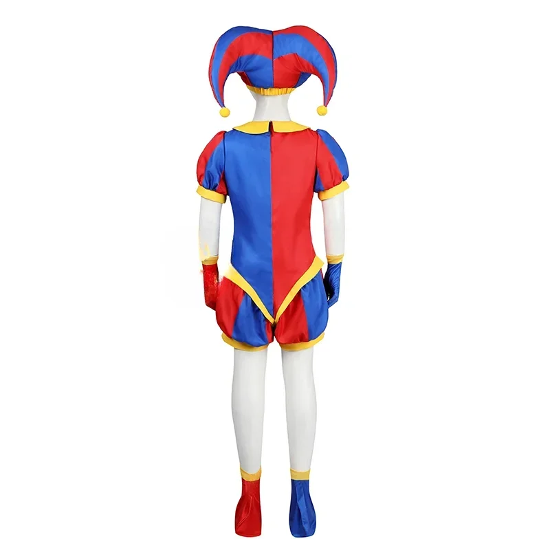 Pomni ชุดคอสเพลย์ผู้หญิงชุดละครสัตว์ดิจิตอลชุดเครื่องแบบการ์ตูนหมวกถุงมืองานปาร์ตี้ฮาโลวีนสำหรับผู้หญิงผู้ชายอุปกรณ์ประกอบฉากเด็ก