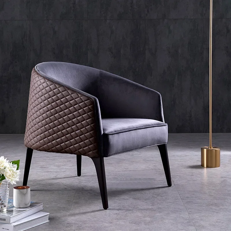 Modern Italian design high-quality solid wood chair sitting room hotel room armchair gray velvet leisure chair