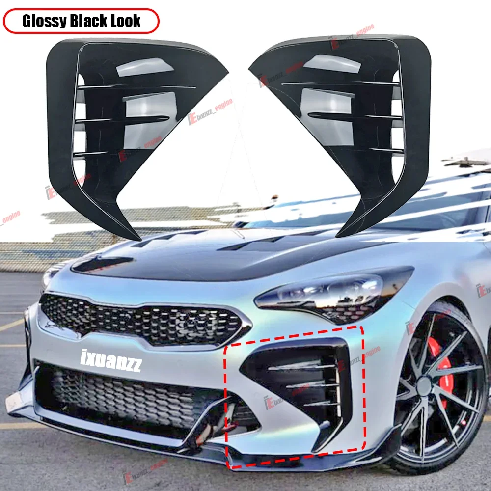 2Pcs Front Bumper Side Vent&Grill Blade Trim Cover For KIA Stinger 2017-2023 Front Bumper Trim Canards Car Styling Accessory