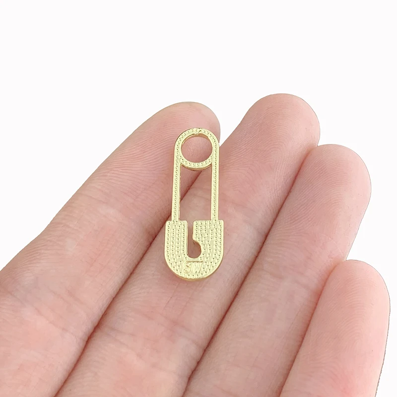 10 x Matt Gold Color Safety Pin Crystal Rhinestone Charms Pendants for DIY Necklace Jewelry Making Findings Accessories 26x10mm