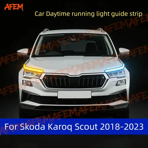 Skoda Karoq Scout 2018-2023 için Led kılavuz şerit far araba için gündüz farları dönüş sinyali DRL araba modifikasyonu