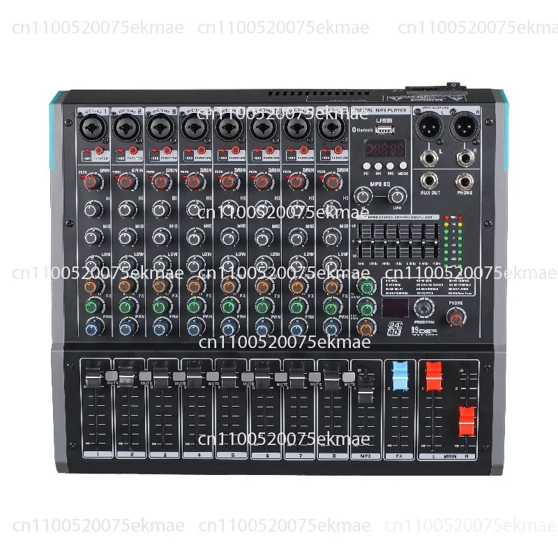 Reco PA8 8 8-channel professional mixer USB audio console with MP3 computer input and 99 built-in reverb effects