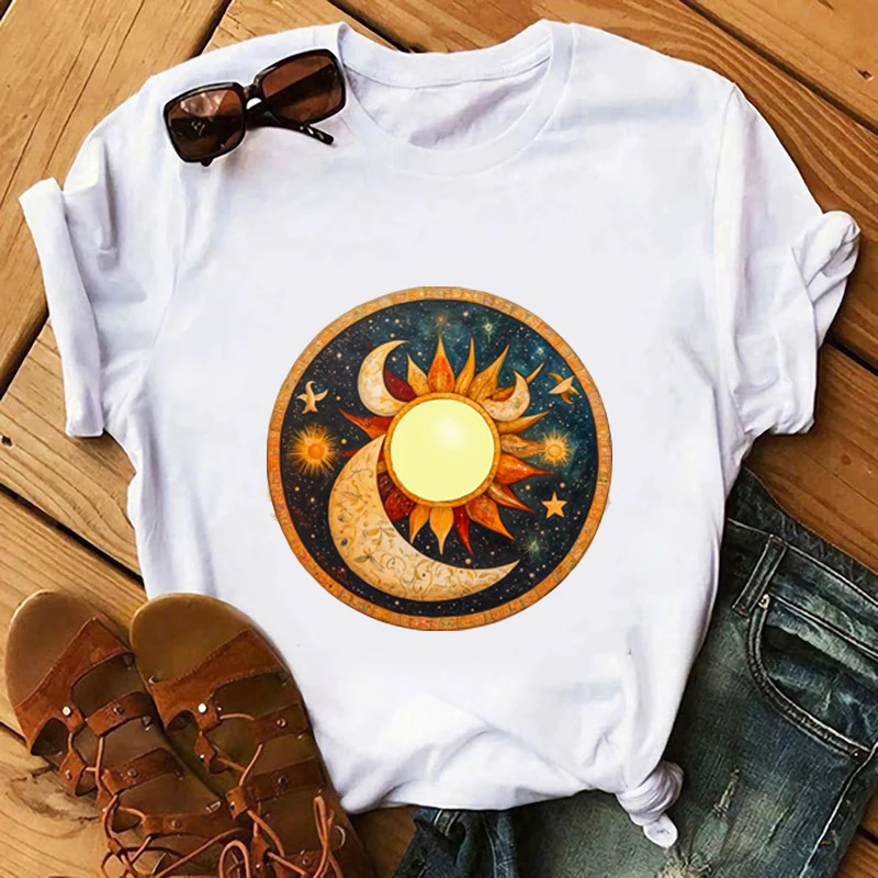 24cm circular retro sun moon maple leaf and tree DTF heat transfer sticker ironed on clothes, bags, and pillows