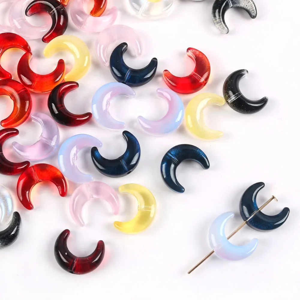 

10pcs 15x13mm Moon Shape Lampwork Glass Czech Crystal Loose Beads for Jewelry Making Supplies DIY Charms Bracelets Accessories