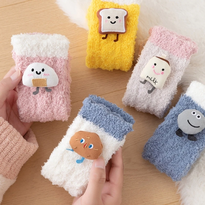 1 paio di corallo peluche scaldamuscoli per bambini inverno addensare caldo per i più piccoli calzini alti al ginocchio per bambini cartone animato neonate ragazze calze calze