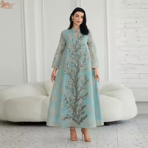 Uni 2025 Eid Dubai Islamic Elegant Muslim Sequins Embroidery Cardigan Women Muslim Evening Dress Dubai Women Clothing