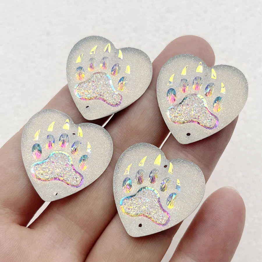 Shiny AB Color Bear Claw Heart Resin Sewing Rhinestone diy Jewelry Wedding scrapbook Aboriginal earring accessories 10pcs/lot