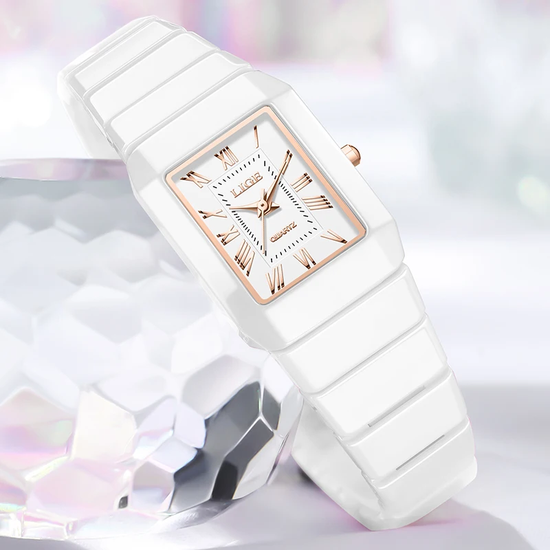 

LIGE 2026 Top Brand Luxury Womens Watch Fashion Ceramic Quartz Wristwatches Waterproof Elegant Watches Ladies Gifts Reloj Mujer