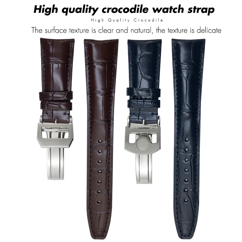 Crocodile Skin Watchband 20mm 21mm 22mm for IWC Porotfino Portugieser Big PILOT\'S Watches Genuine Leather Strap Folding Buckle