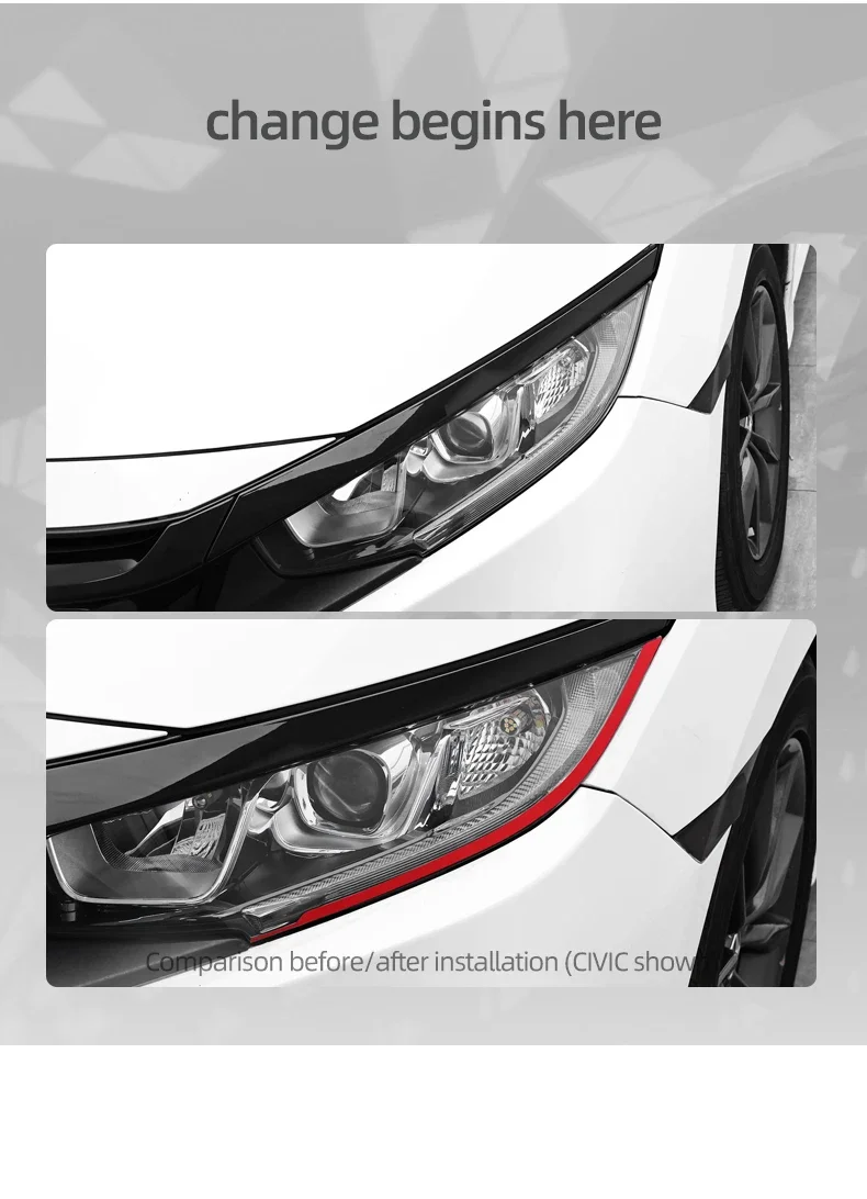 Scheinwerfer-Augenbrauen-Sportstreifen Farbwechselfolie für Honda Civic 10. Generation 2016-2020 2021 zum Schutz der Karosserie und als Dekorationszubehör – Detail 4