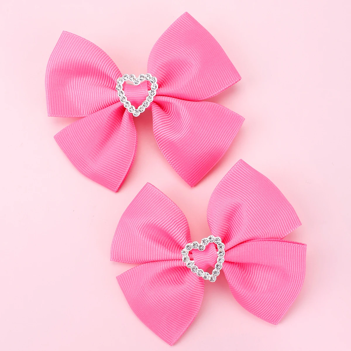 2pcs Love Heart Rhinestone Decor Hair Bow Clip Pure Color Ribbon Alligator Hair Clips Women Girls Hair Headwear Accseeories