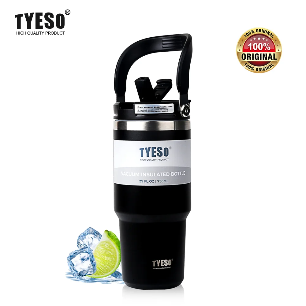 TYESO Thermal Coffee Cup with Handle Straw Thermos Bottle for Hot Drink Insulated Coffee Mug Stainless Steel Vacuum Flask Travle